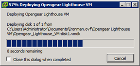 Image showing the Deploying Opengear Lighthouse VM progress dialog